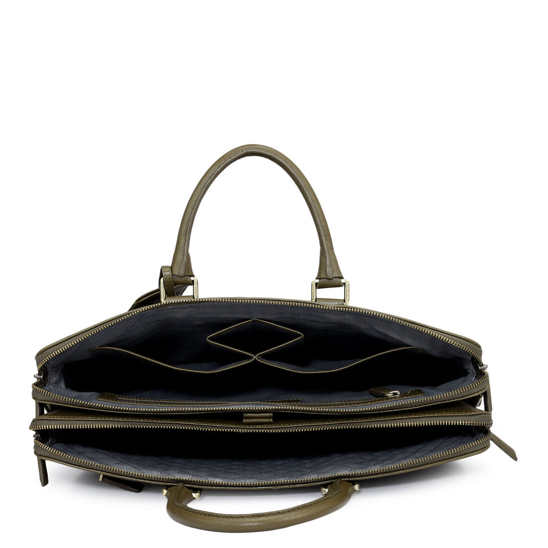 Croco Franzy Leather Laptop Bag - Military Green