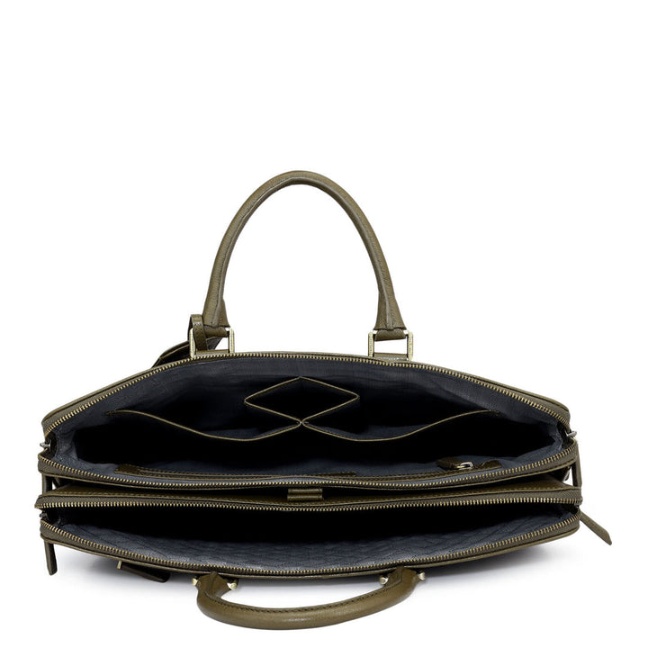 Croco Franzy Leather Laptop Bag - Military Green