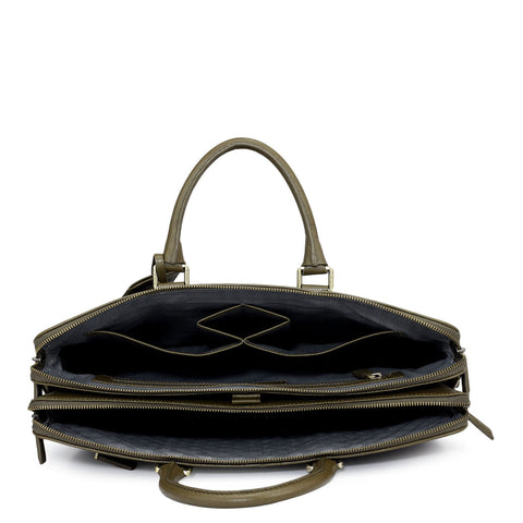 Croco Franzy Leather Laptop Bag - Military Green