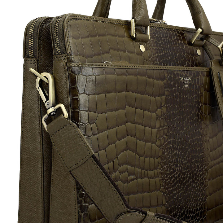 Croco Franzy Leather Laptop Bag - Military Green