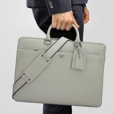 Franzy Leather Laptop Bag - Stone Grey