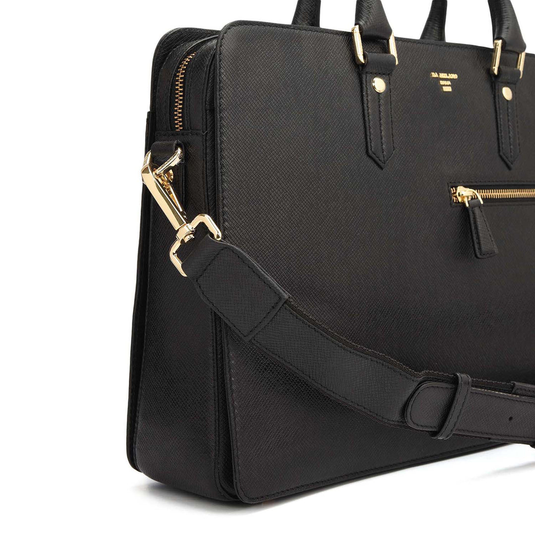 Franzy Leather Laptop Bag - Black
