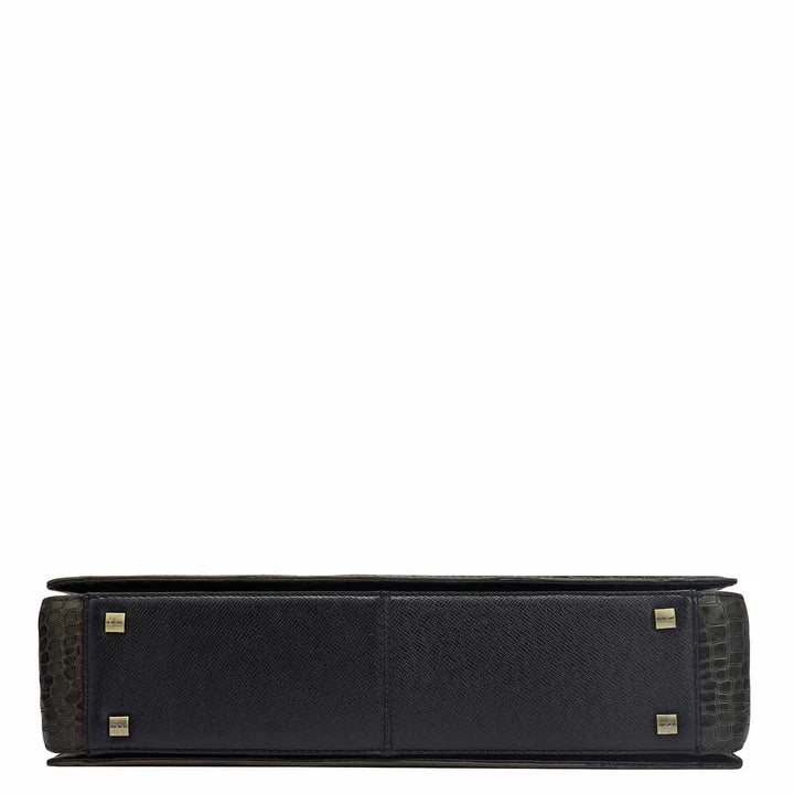 Croco Leather Laptop Bag - Military Green