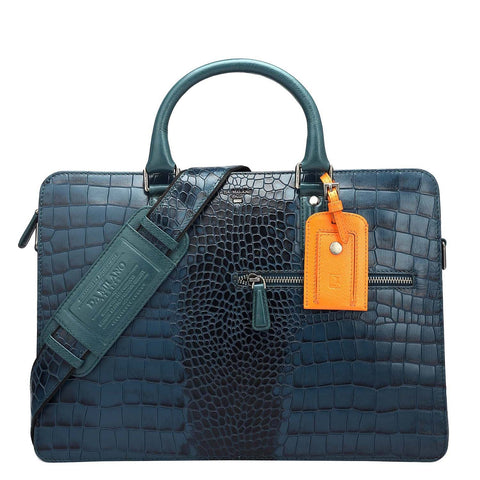 Croco Leather Laptop Bag - Ocean