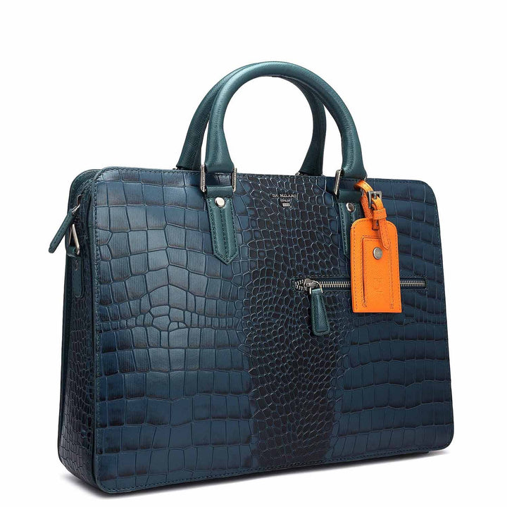 Croco Leather Laptop Bag - Ocean