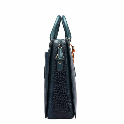 Croco Leather Laptop Bag - Ocean