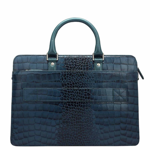 Croco Leather Laptop Bag - Ocean