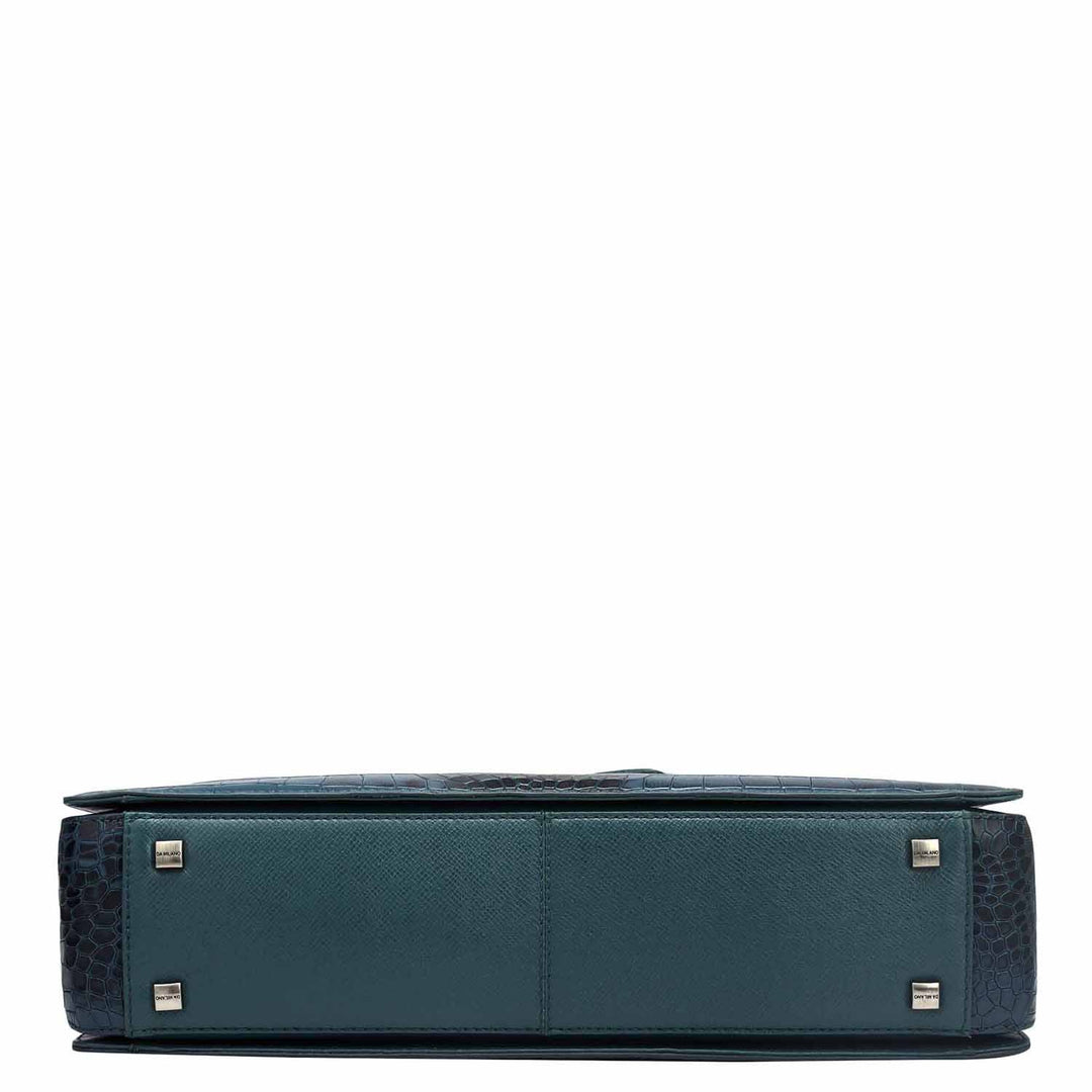 Croco Leather Laptop Bag - Ocean