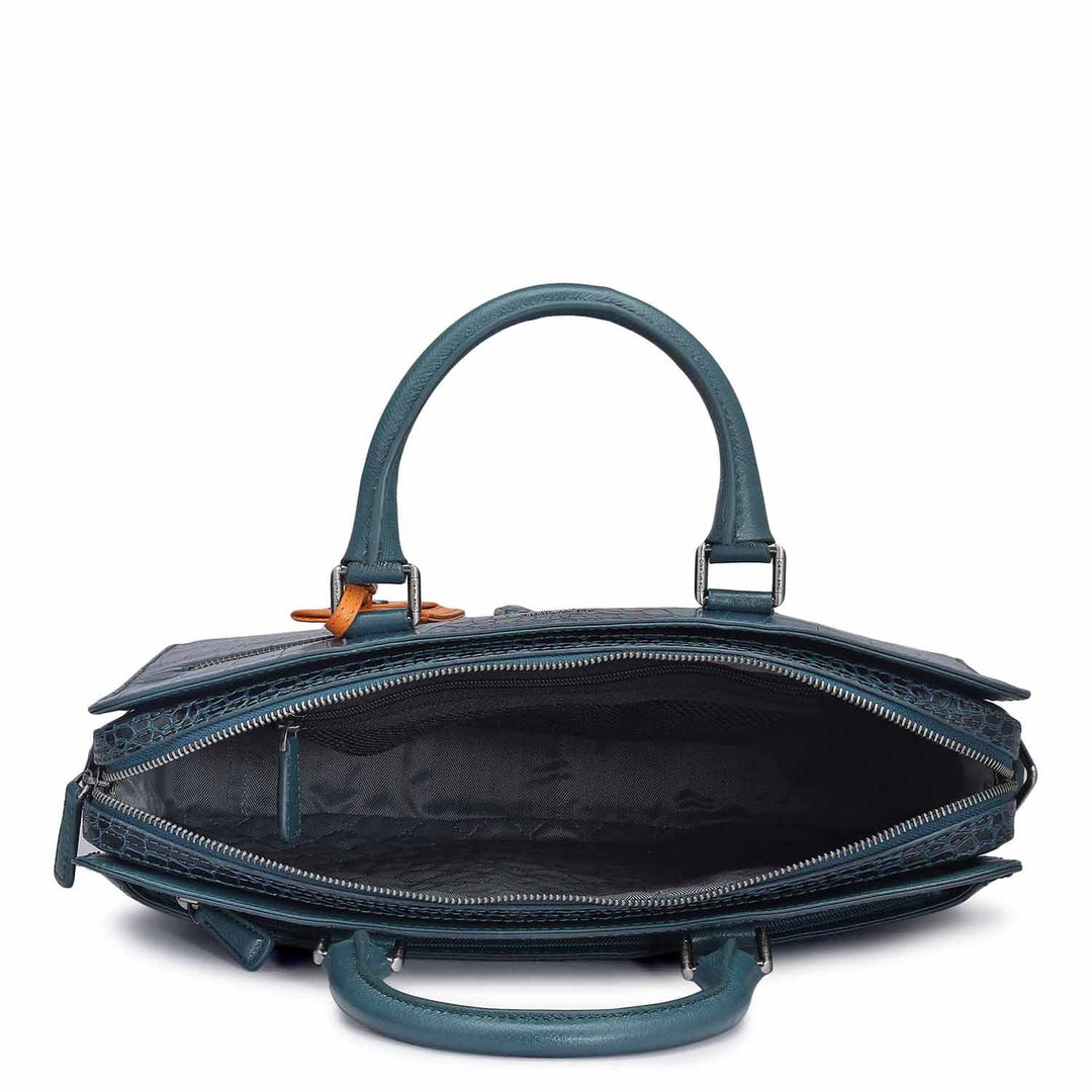 Croco Leather Laptop Bag - Ocean