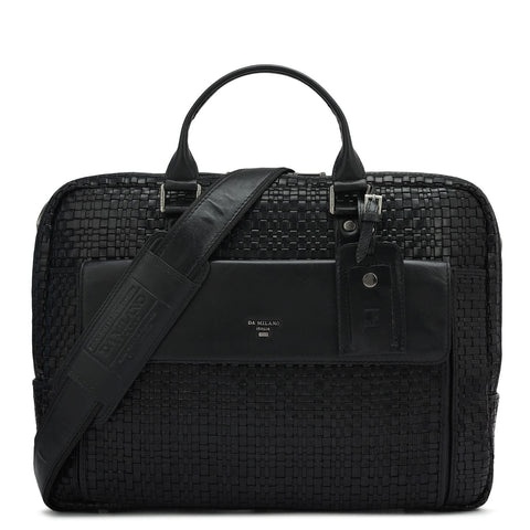 Mat Leather Laptop Bag - Black