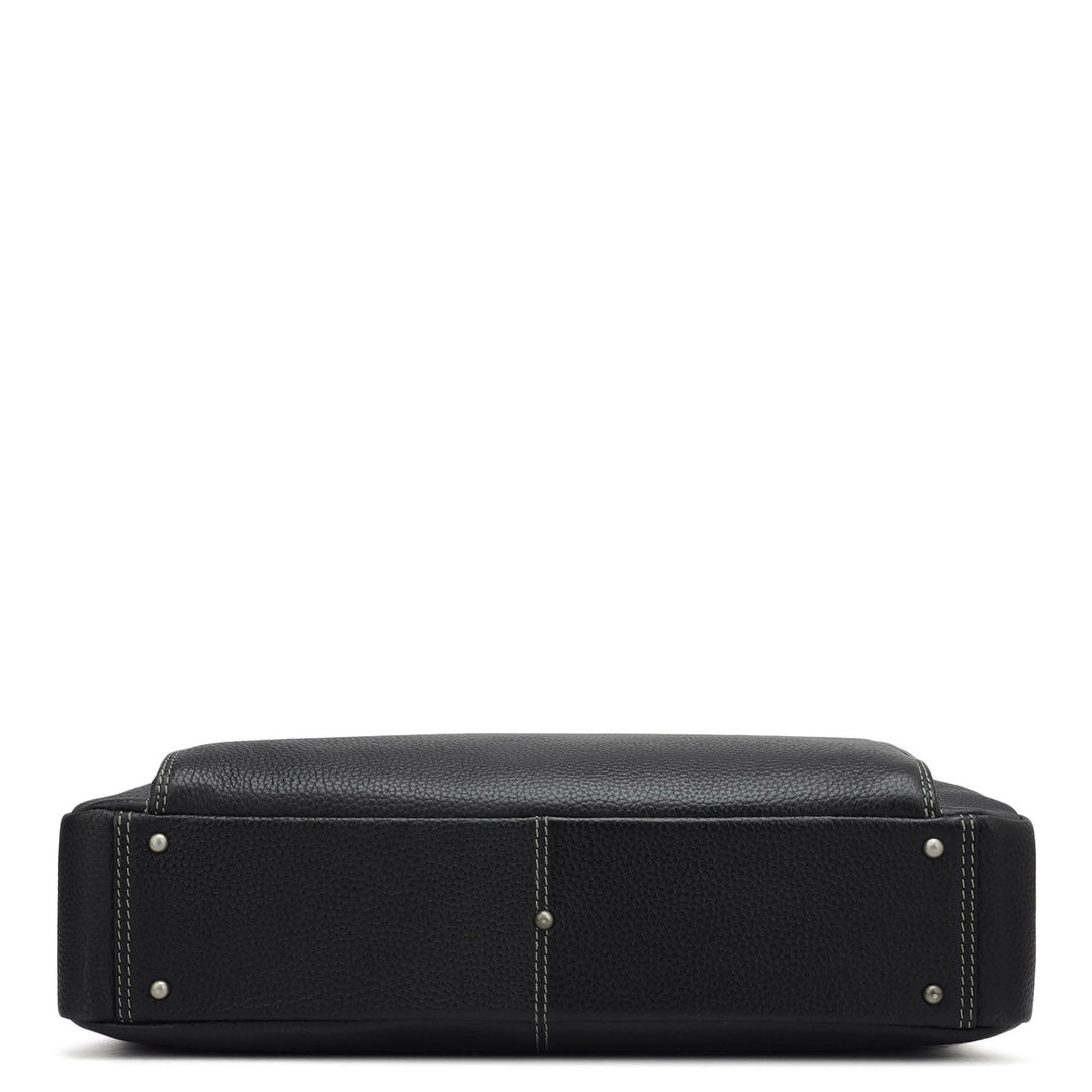 Wax Leather Laptop Bag - Black