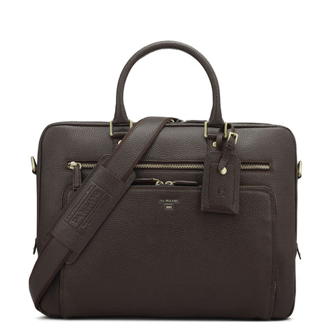 Da Milano Leather Laptop Bag - Wax - Chocolate