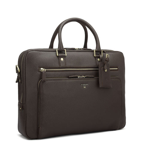 Da Milano Leather Laptop Bag - Wax - Chocolate
