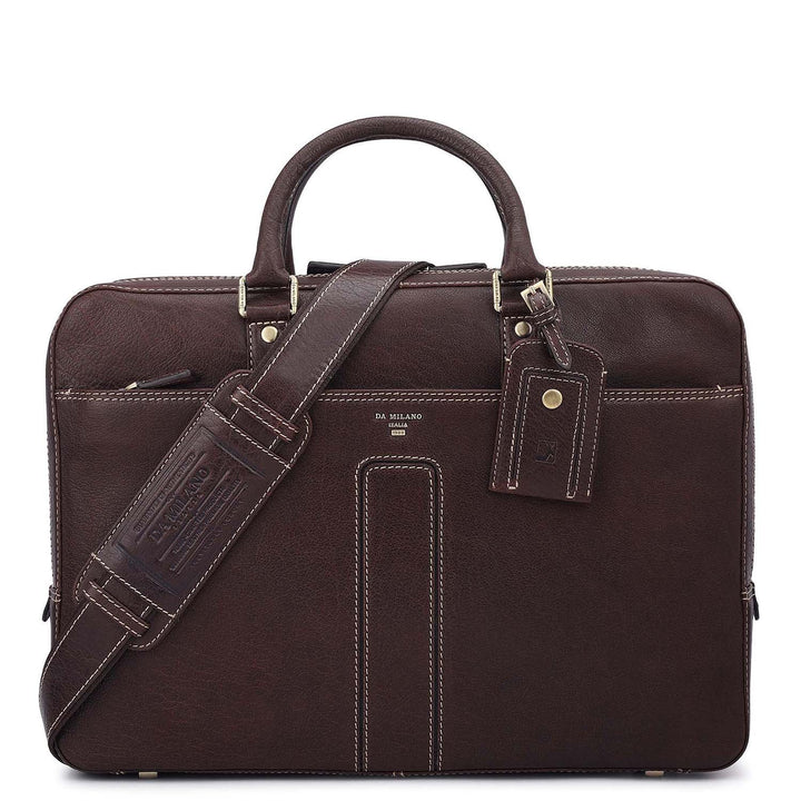 Elephant Pattern Leather Laptop Bag - Brown