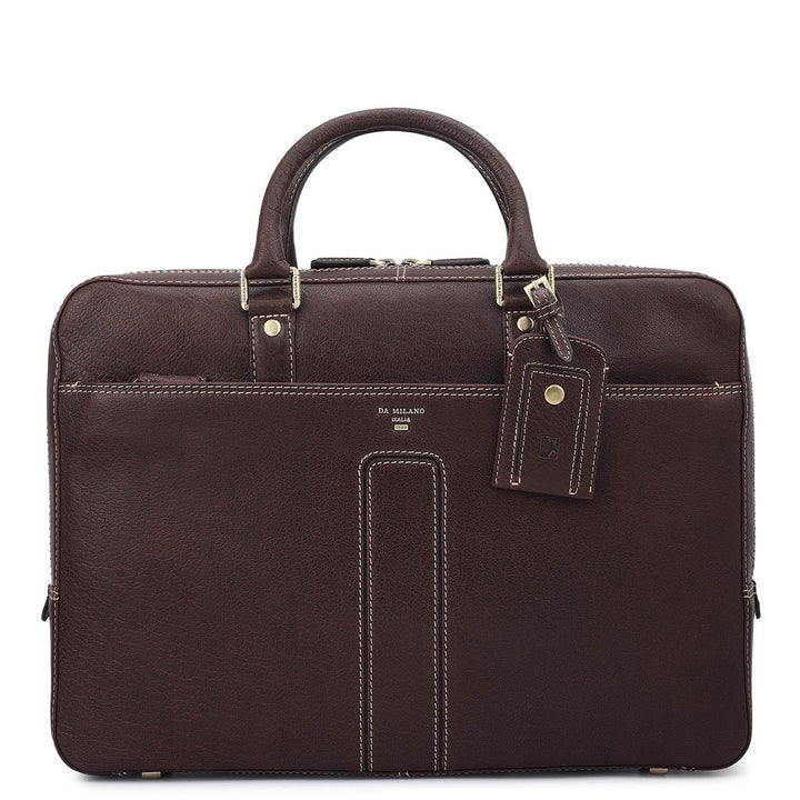 Elephant Pattern Leather Laptop Bag - Brown