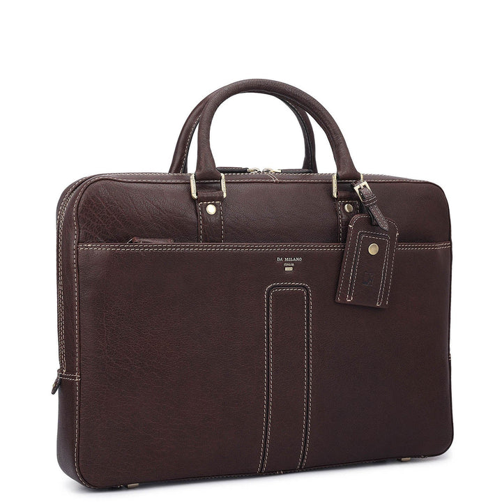 Elephant Pattern Leather Laptop Bag - Brown