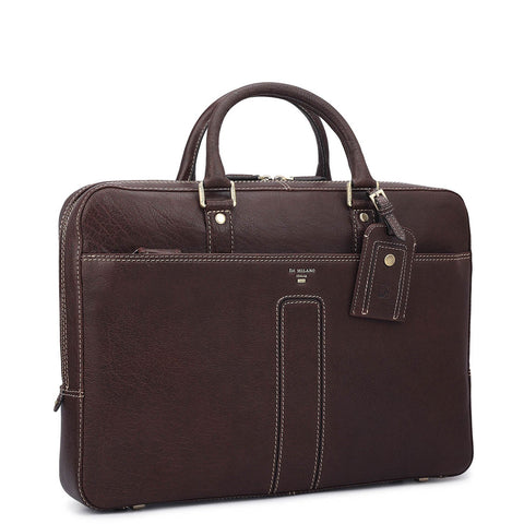 Elephant Pattern Leather Laptop Bag - Brown