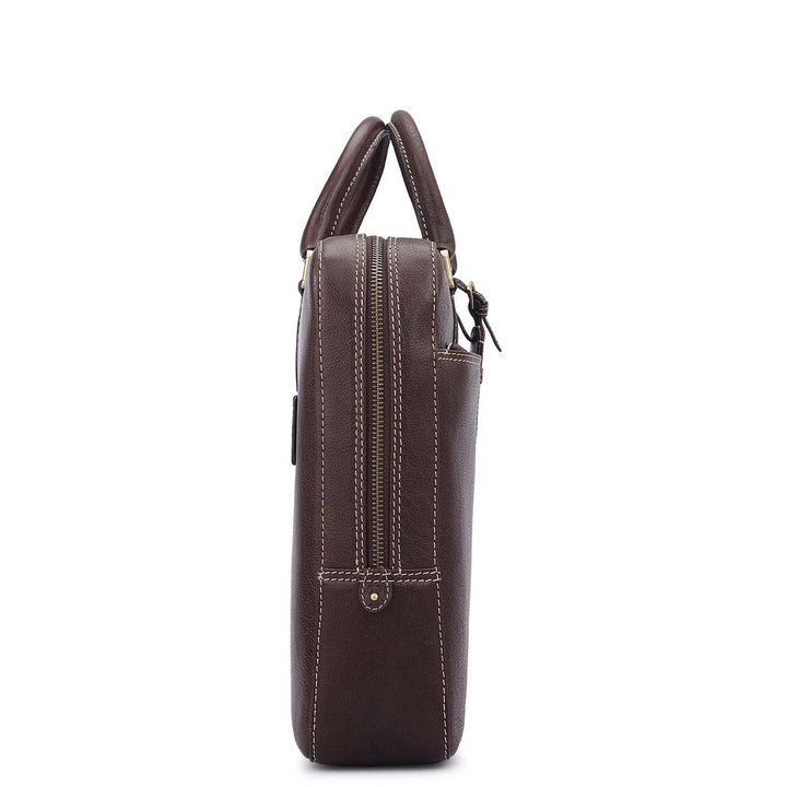 Elephant Pattern Leather Laptop Bag - Brown