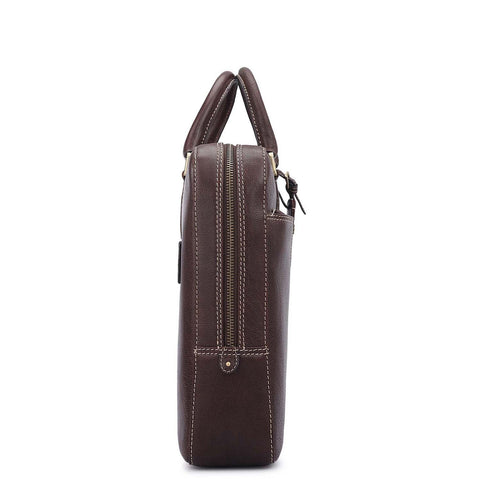 Elephant Pattern Leather Laptop Bag - Brown
