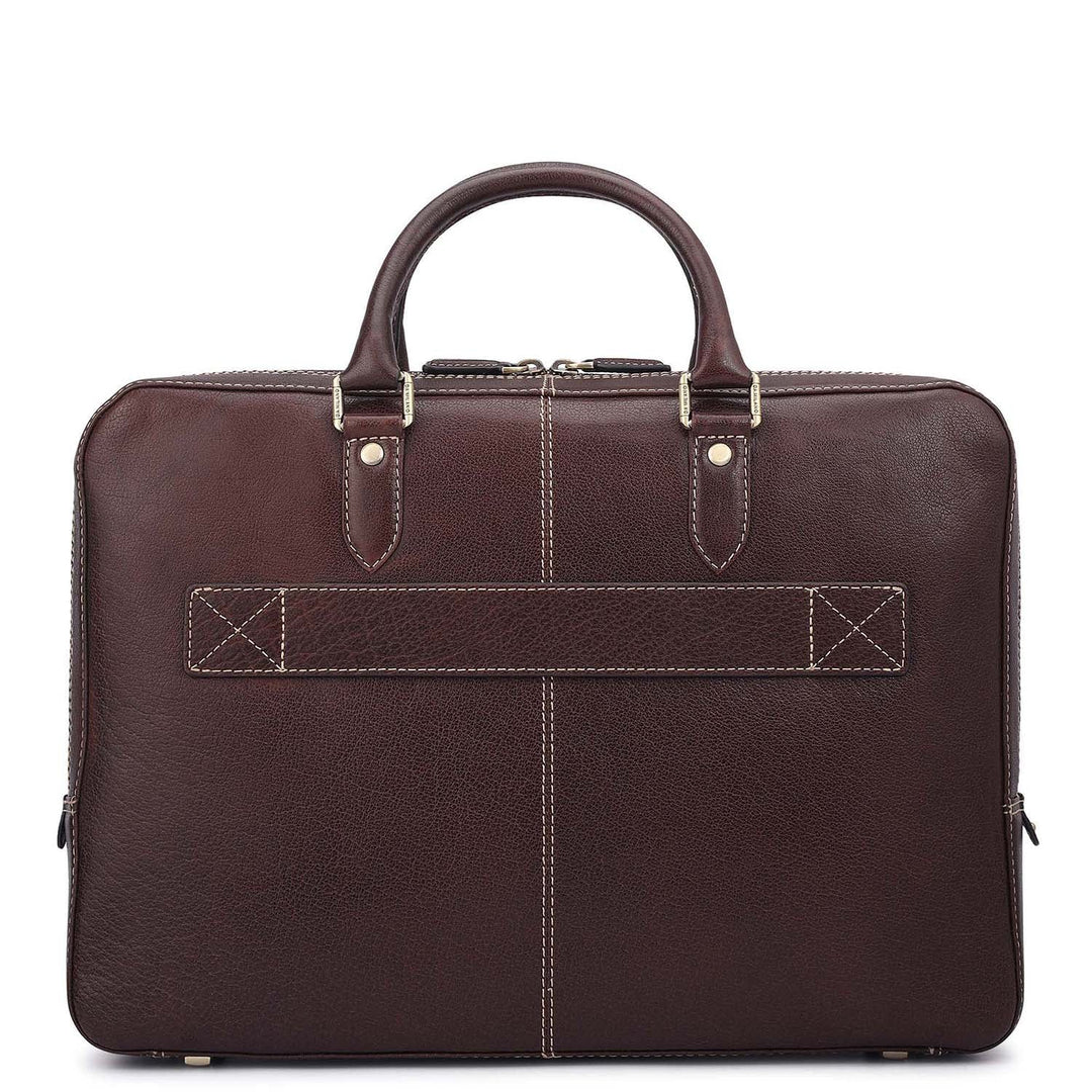 Elephant Pattern Leather Laptop Bag - Brown