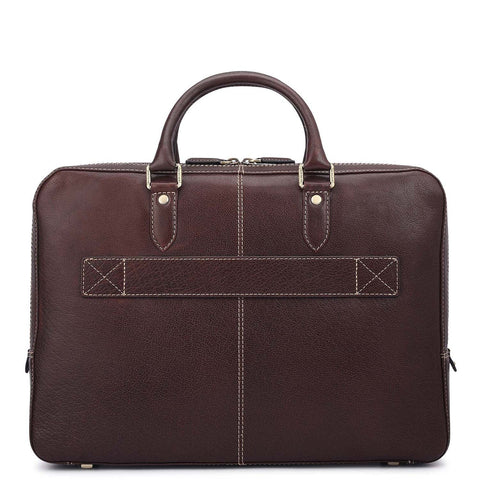 Elephant Pattern Leather Laptop Bag - Brown