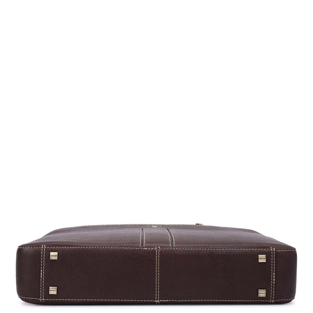 Elephant Pattern Leather Laptop Bag - Brown