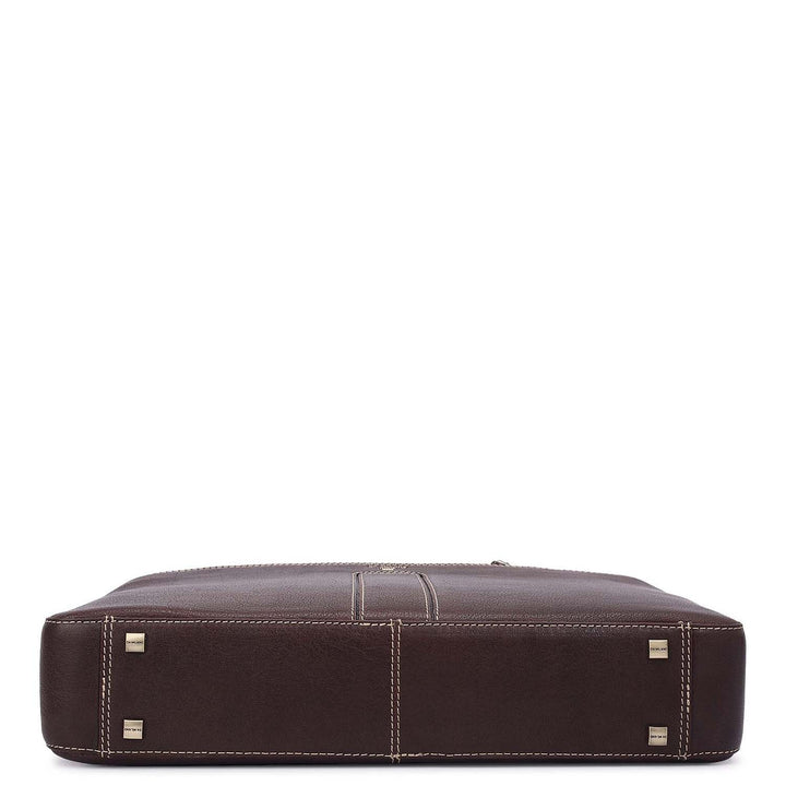Elephant Pattern Leather Laptop Bag - Brown