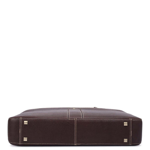 Elephant Pattern Leather Laptop Bag - Brown