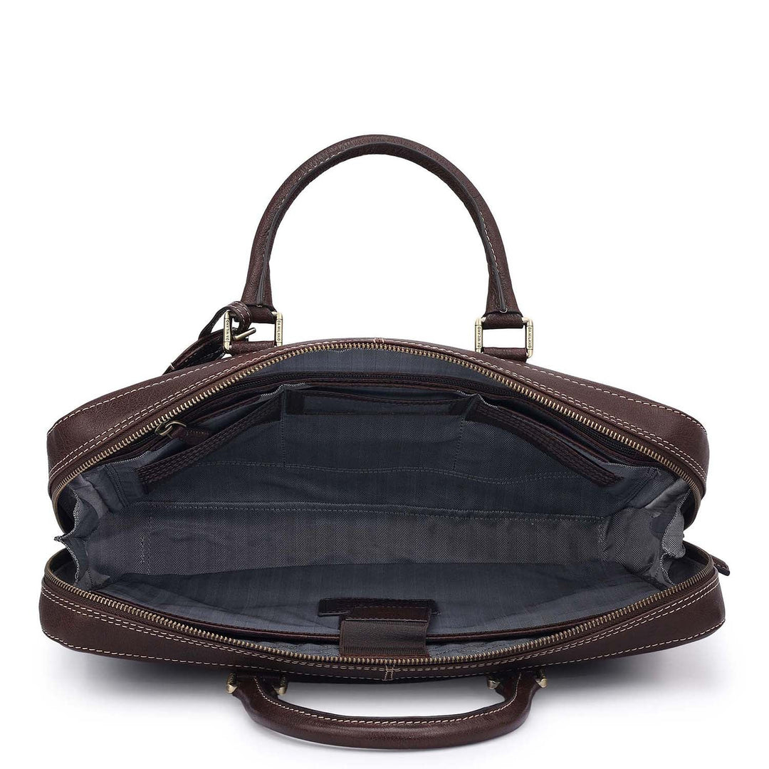 Elephant Pattern Leather Laptop Bag - Brown