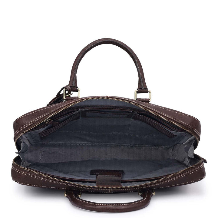 Elephant Pattern Leather Laptop Bag - Brown