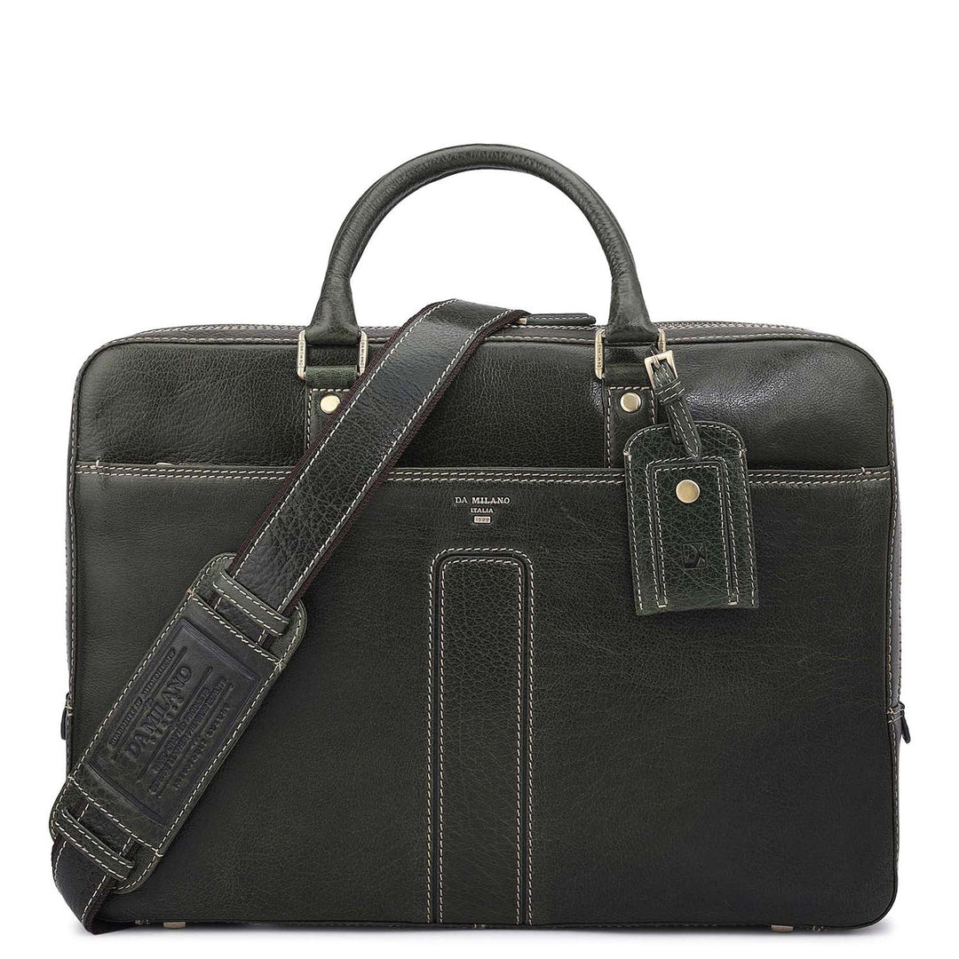Elephant Pattern Leather Laptop Bag - Green