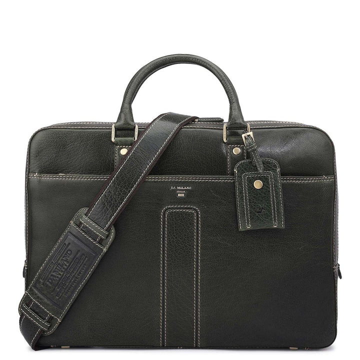 Elephant Pattern Leather Laptop Bag - Green