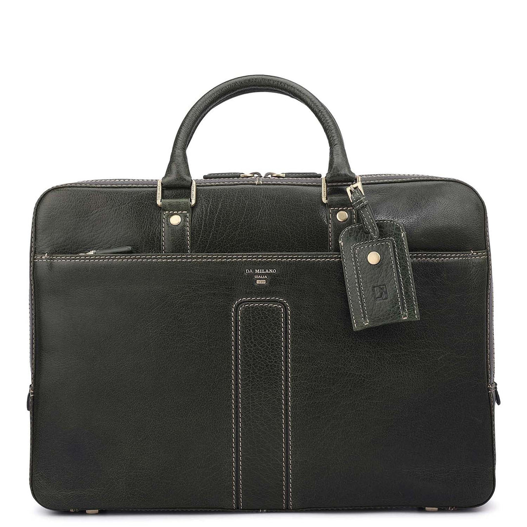 Elephant Pattern Leather Laptop Bag - Green