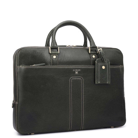Elephant Pattern Leather Laptop Bag - Green