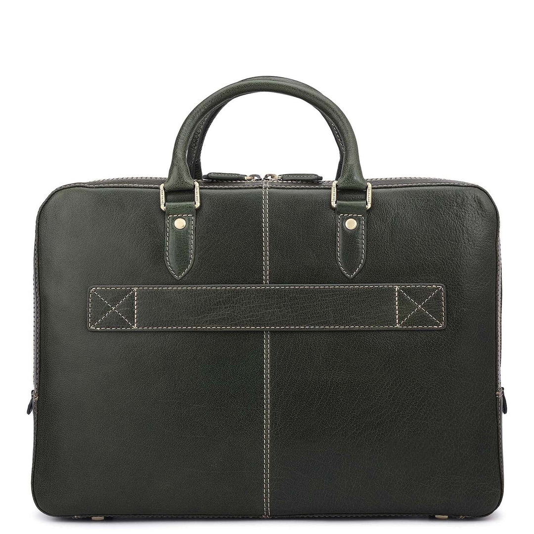Elephant Pattern Leather Laptop Bag - Green