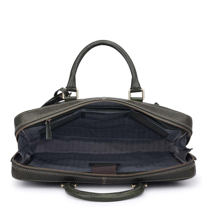 Elephant Pattern Leather Laptop Bag - Green