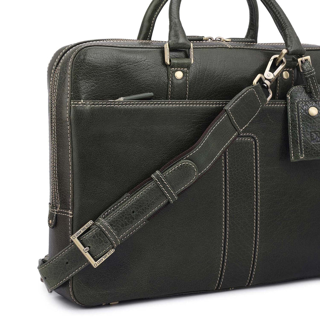 Elephant Pattern Leather Laptop Bag - Green