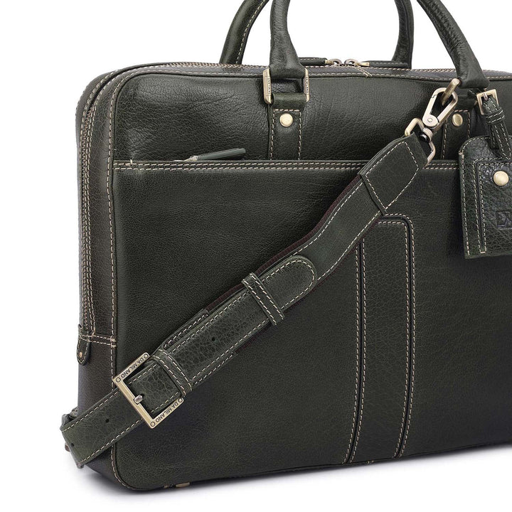 Elephant Pattern Leather Laptop Bag - Green