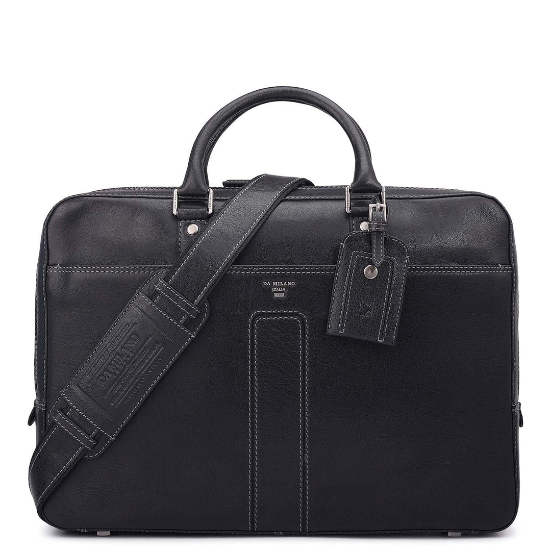 Elephant Pattern Leather Laptop Bag - Navy
