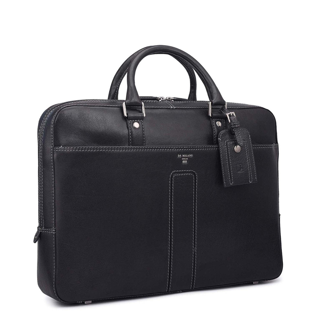 Elephant Pattern Leather Laptop Bag - Navy