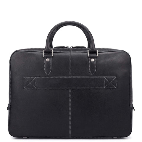 Elephant Pattern Leather Laptop Bag - Navy