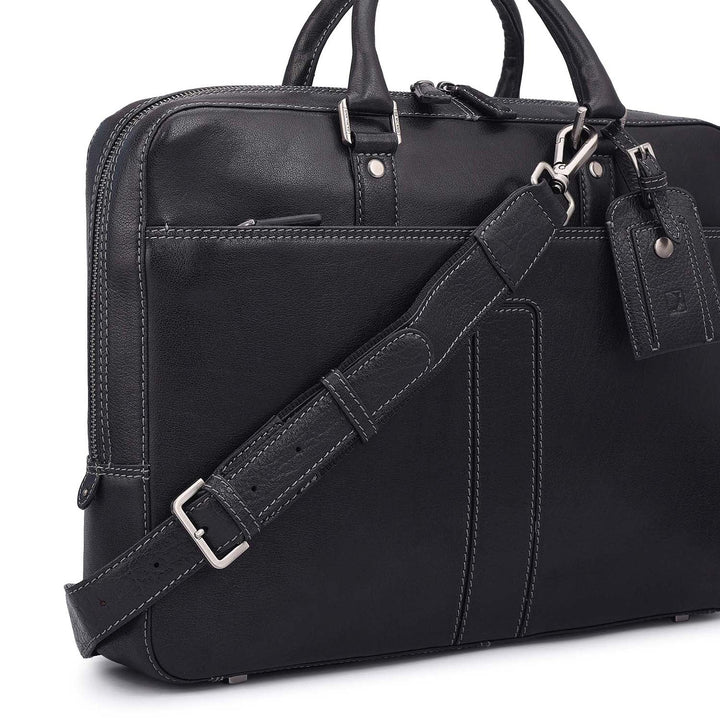 Elephant Pattern Leather Laptop Bag - Navy