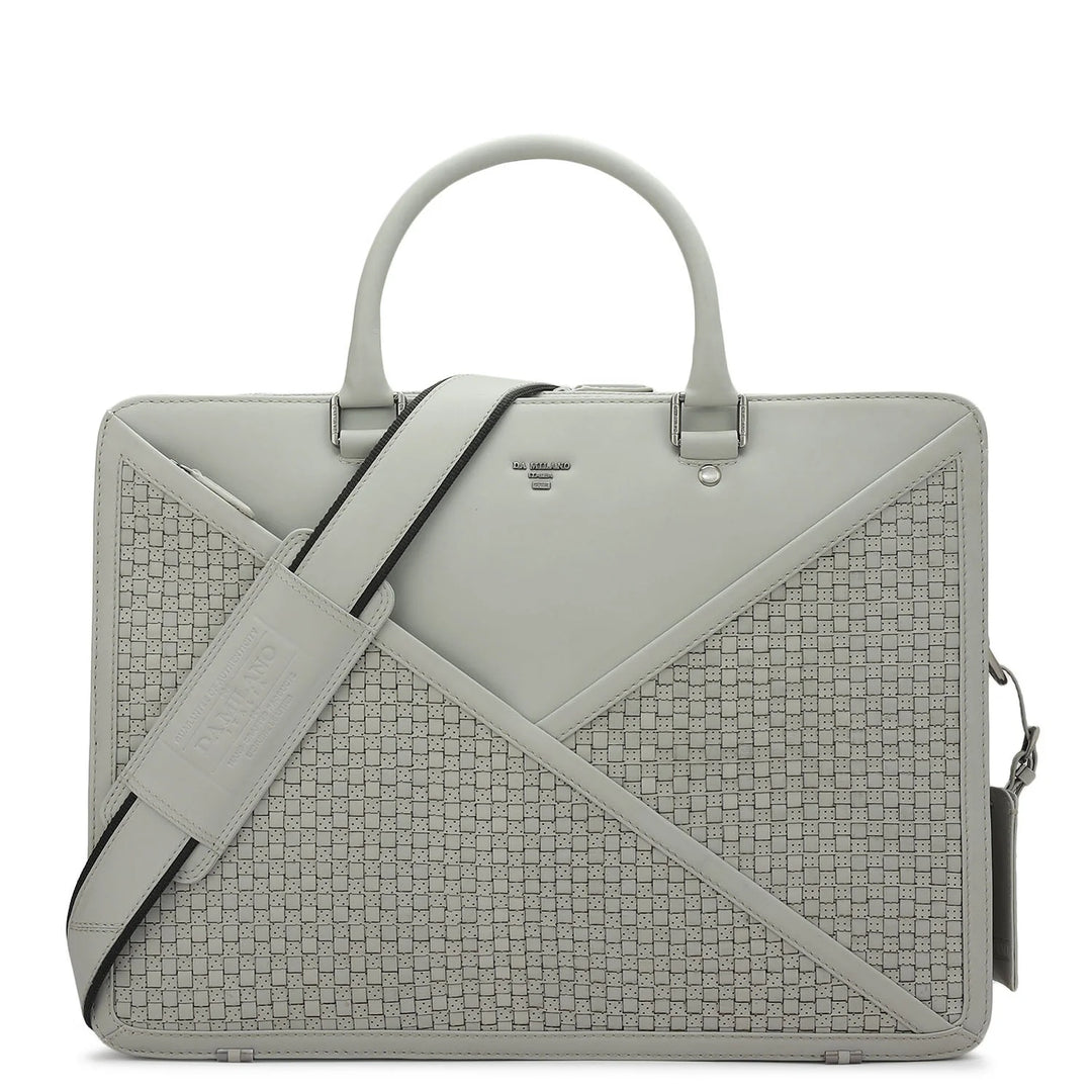 Mat Plain Leather Laptop Bag - Slate Grey