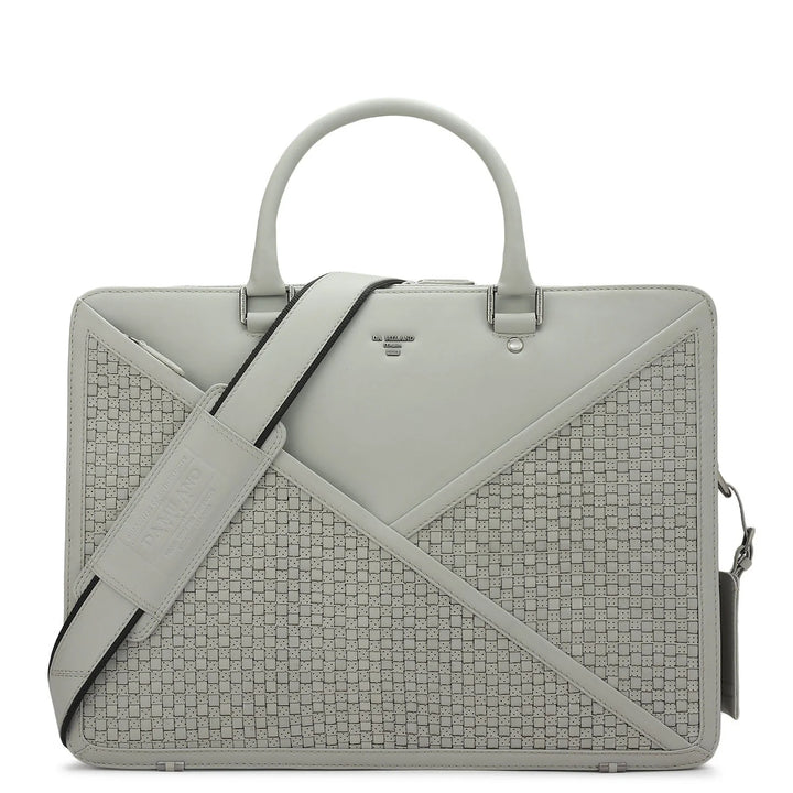 Mat Plain Leather Laptop Bag - Slate Grey