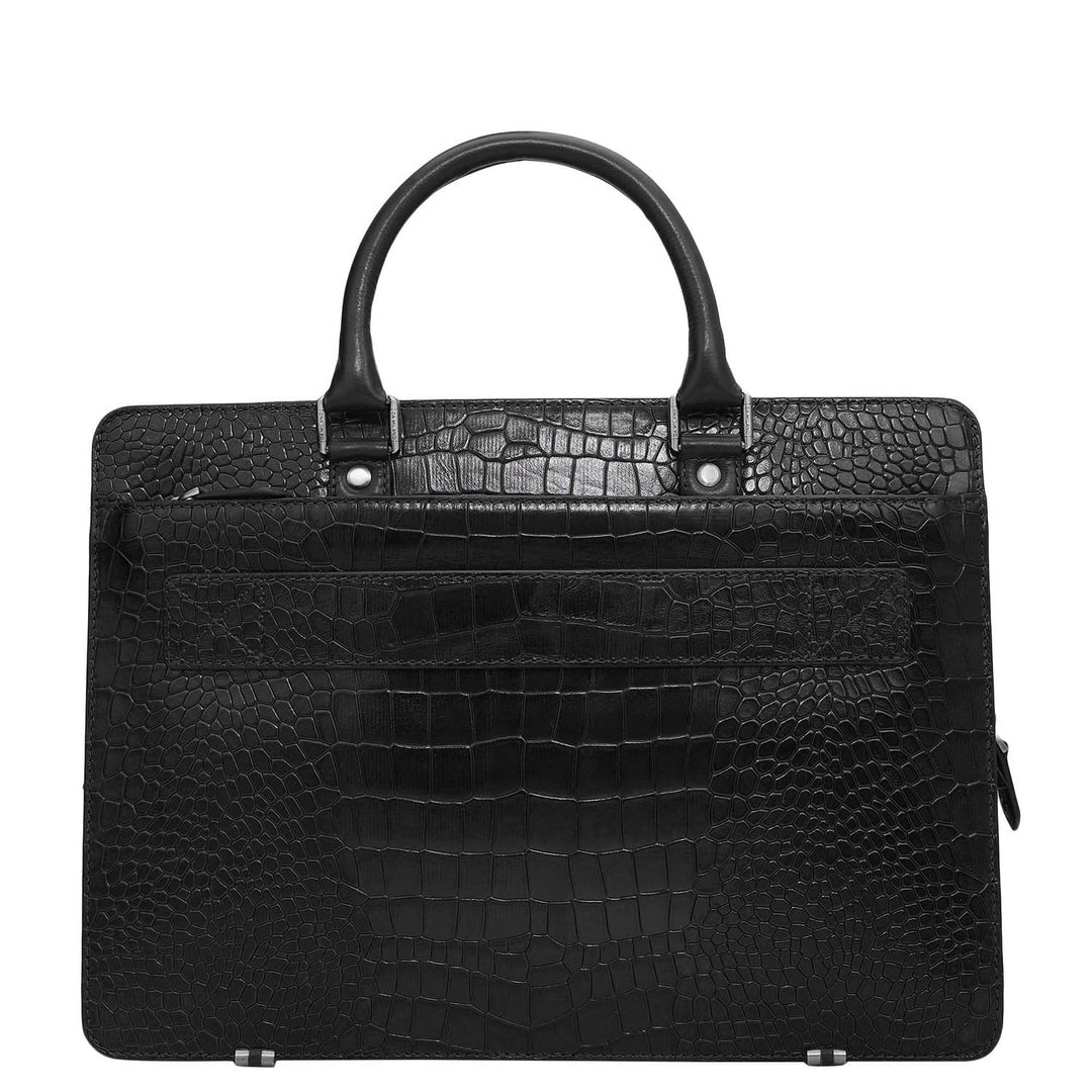 Croco Leather Laptop Bag - Black