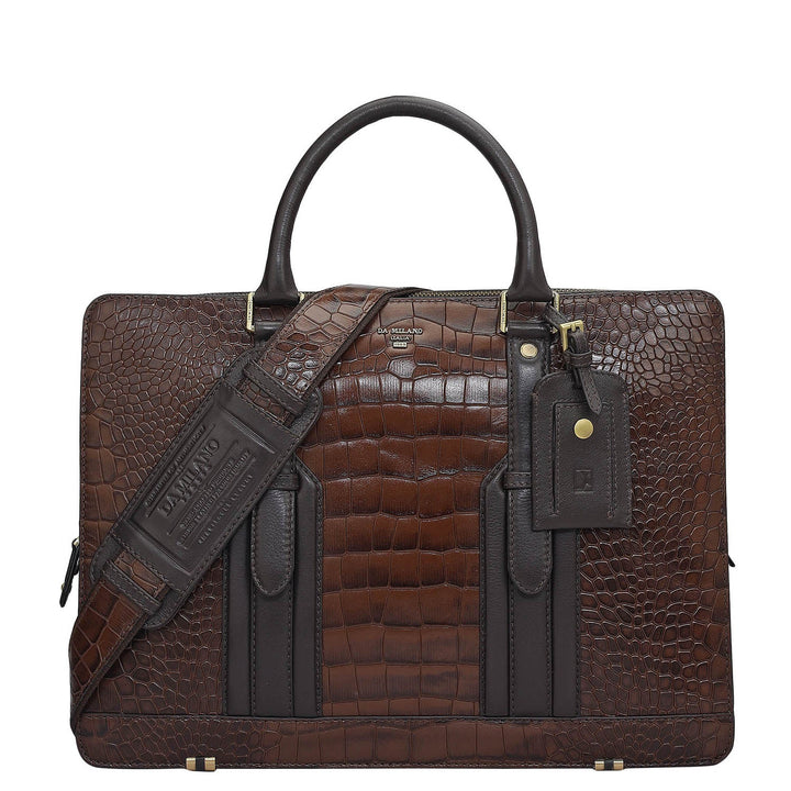 Croco Leather Laptop Bag - Brown