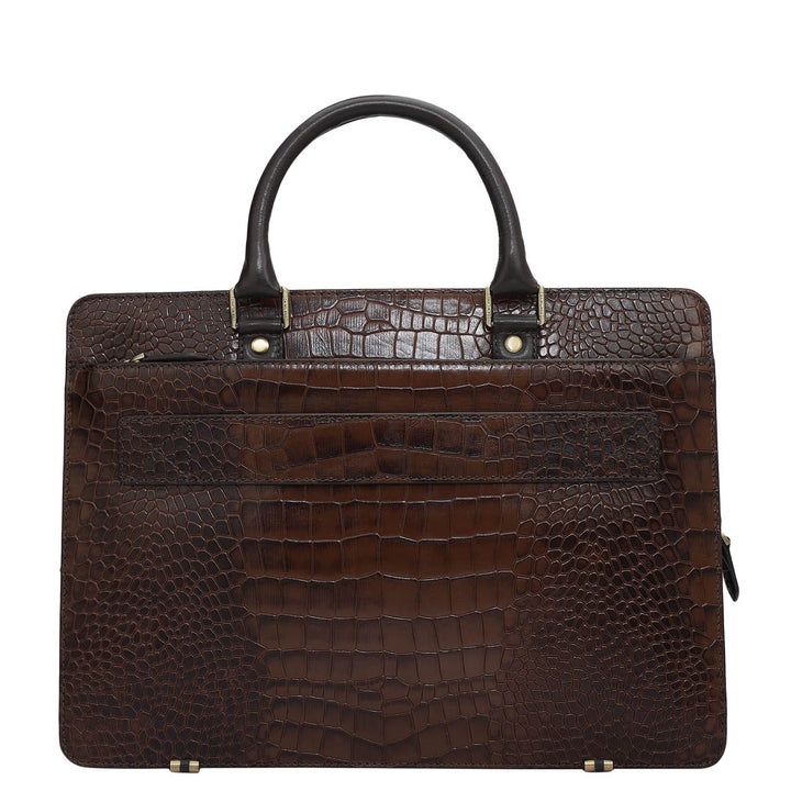 Croco Leather Laptop Bag - Brown