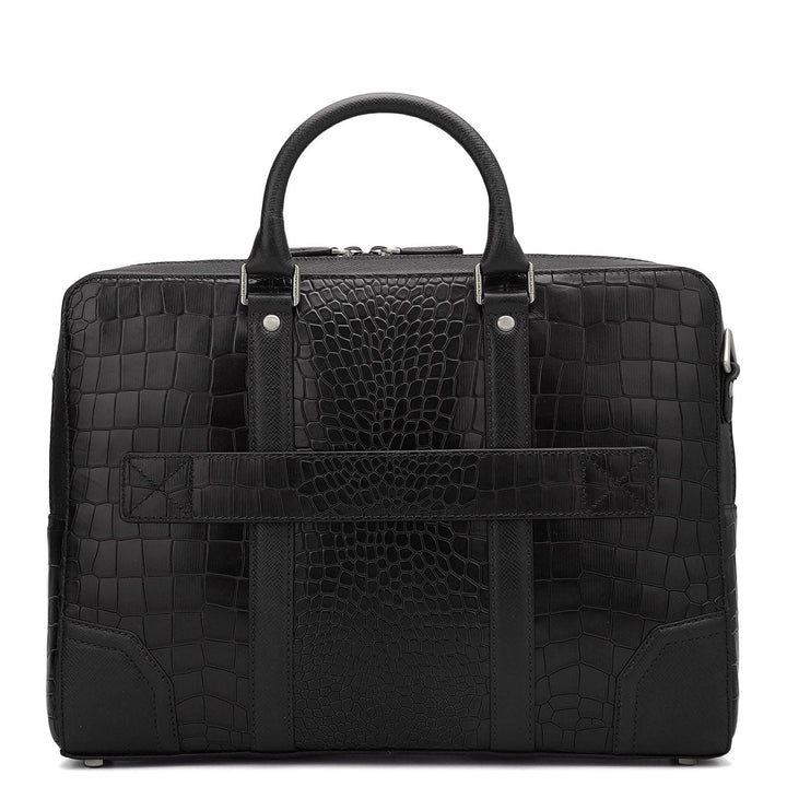 Croco Franzy Leather Laptop Bag - Black