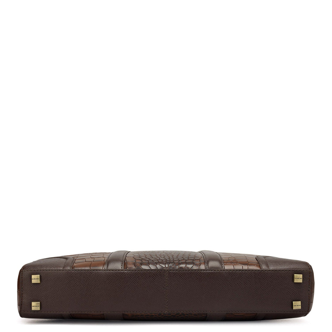 Croco Franzy Leather Laptop Bag - Brown