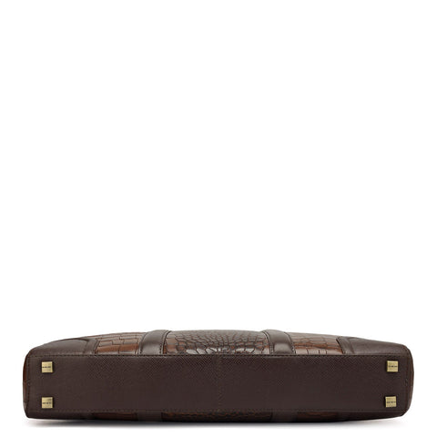 Da Milano Leather Laptop Bag - Croco Franzy - Brown